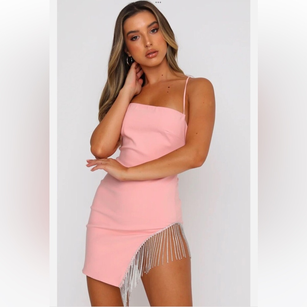White Fox Boutique Pink Sparkle Fringe Mini Dress Medium